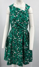 Oscar De La Renta R10 Green Abstract Printed Layered Pleated Dress sz 6