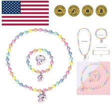 Unicorn Stretch Necklace Little Girl Toddler Necklace Bracelet Set, Little Pr...