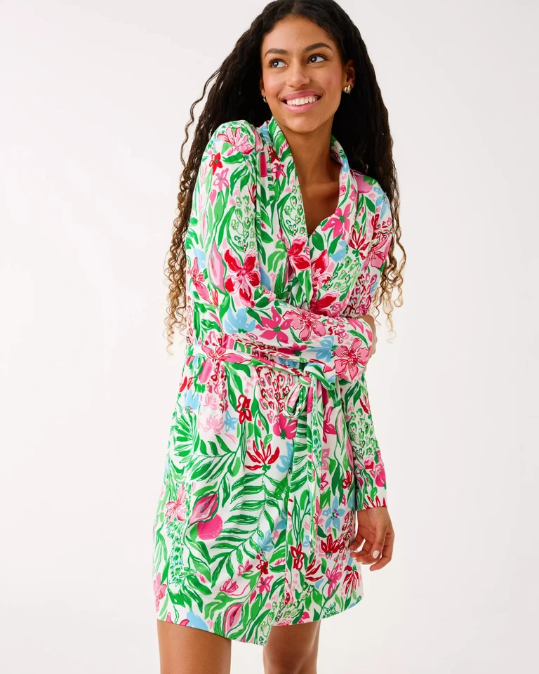 NUEVO CON ETIQUETAS Lilly Pulitzer Janine Pijama Bata Multi Brillantes Jardines, ¡Elige Talla! Foto 3 de 4