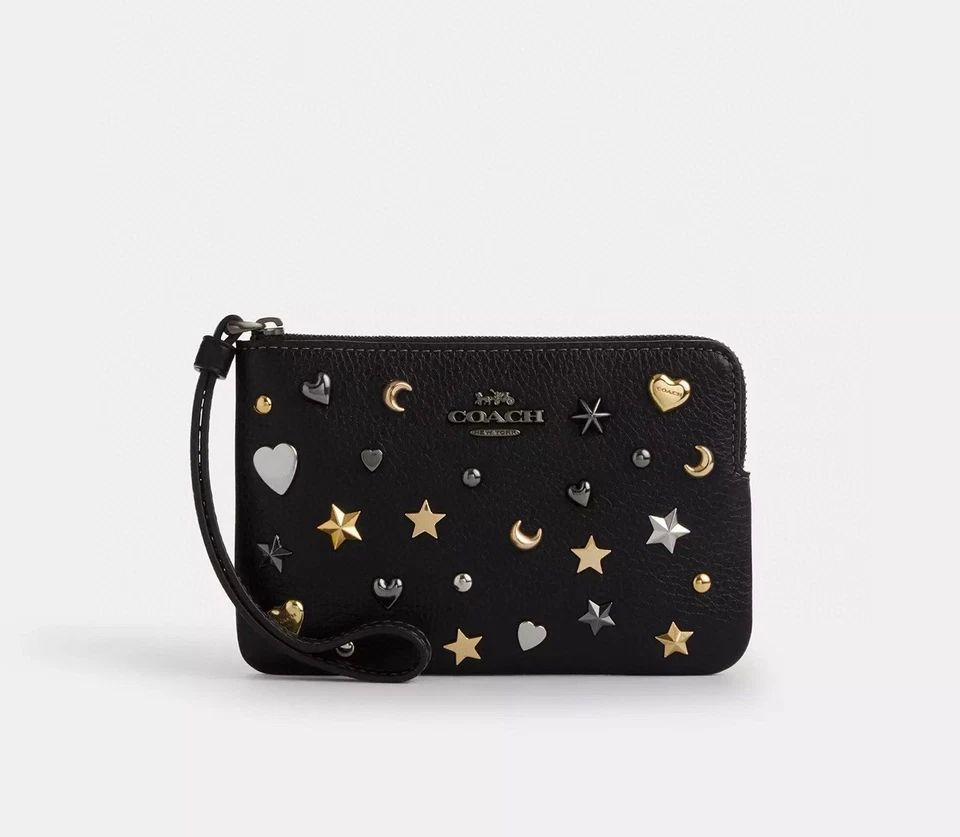 Muñequera Coach Corner Cremallera con Remaches en Gunmetal/Negro Multi Guijarro Cuero Nueva con Etiquetas Foto 4 de 4