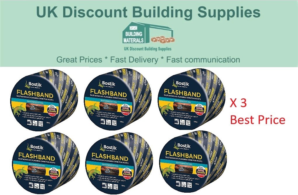 6 x EVOSTIK SELF ADHESIVE FLASHING TAPE,FLASH BAND 50MM X 10M