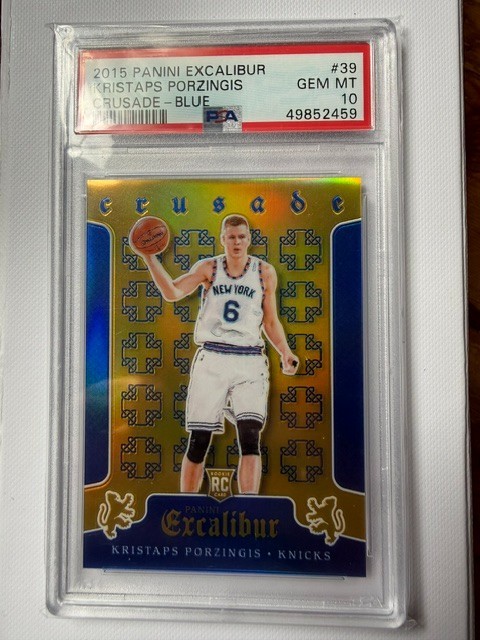 2015 PANINI EXCALIBUR CRUSADE BLUE #39 KRISTAPS PORZINGIS ROOKIE RC /199 PSA 10