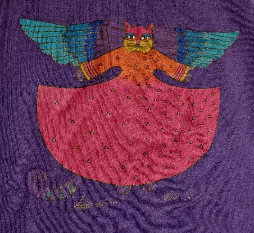 Sudadera Raglán Cuello Redondo Laurel Burch Angelicat Años 90 De Colección Talla XL Arte Púrpura Foto 2 de 4