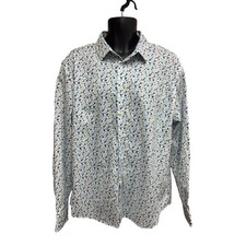 Pronto Uomo Mens Dress Shirt XL Blue Floral Long Sleeve Modern Fit