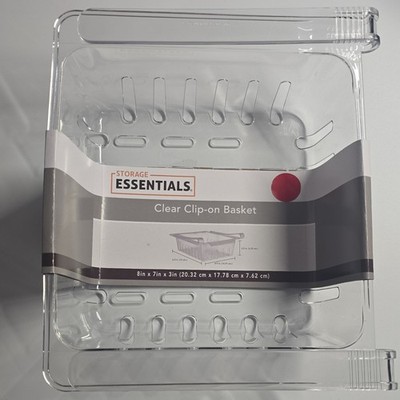 Storage Essentials Clear Plastic Clip-on Storage Basket 8x7x3in Rectangular