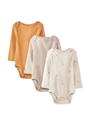 Newborn Cloud Island Baby 3pk Long Sleeve Wide Ribbed Bodysuits 0-3 Months NWT