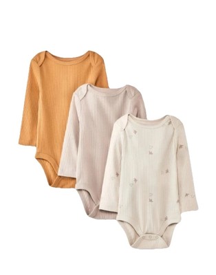 Newborn Cloud Island Baby 3pk Long Sleeve Wide Ribbed Bodysuits 0-3 Months New