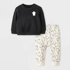 Cat & Jack 2pc Baby Ghost Friends Sweatshirt & Jogger Set - 6 Months Black