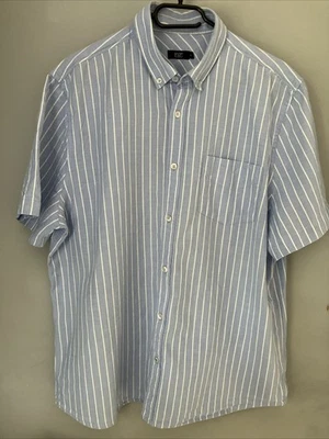 F&F Men's Short Sleeve Shirt Blue With A White Stripe 100% Cotton, Size XL - Image 1 of 4