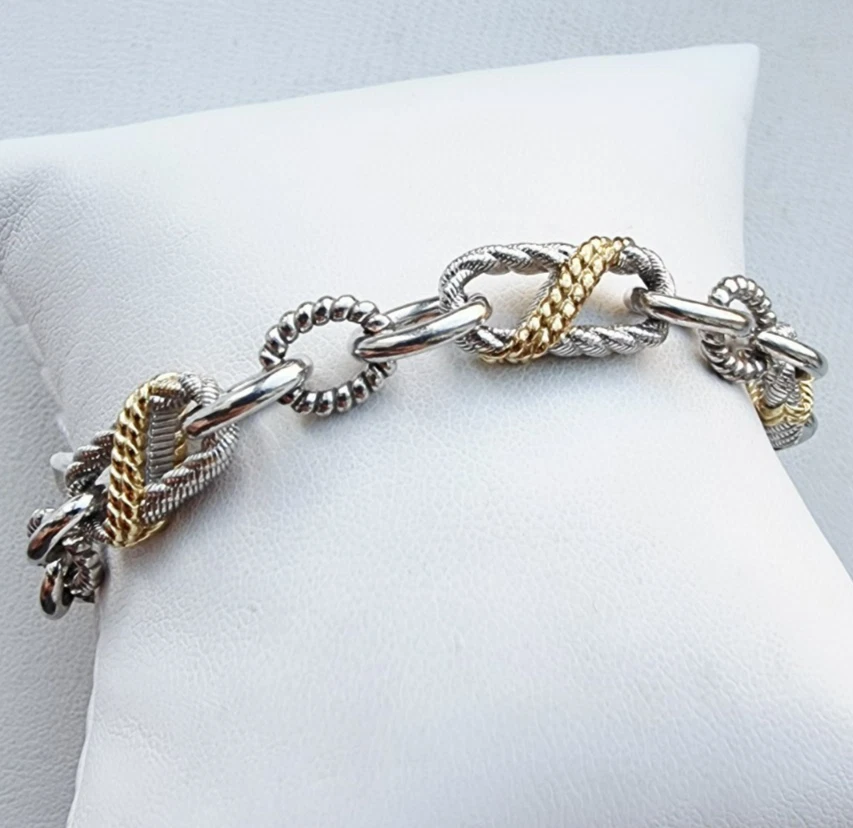 BRAZALETE JUDITH RIPKA ORO 14K PLATA ESTERLINA 925 FLOR DE LIS CIRCONITA CÚBICA Foto 3 de 4