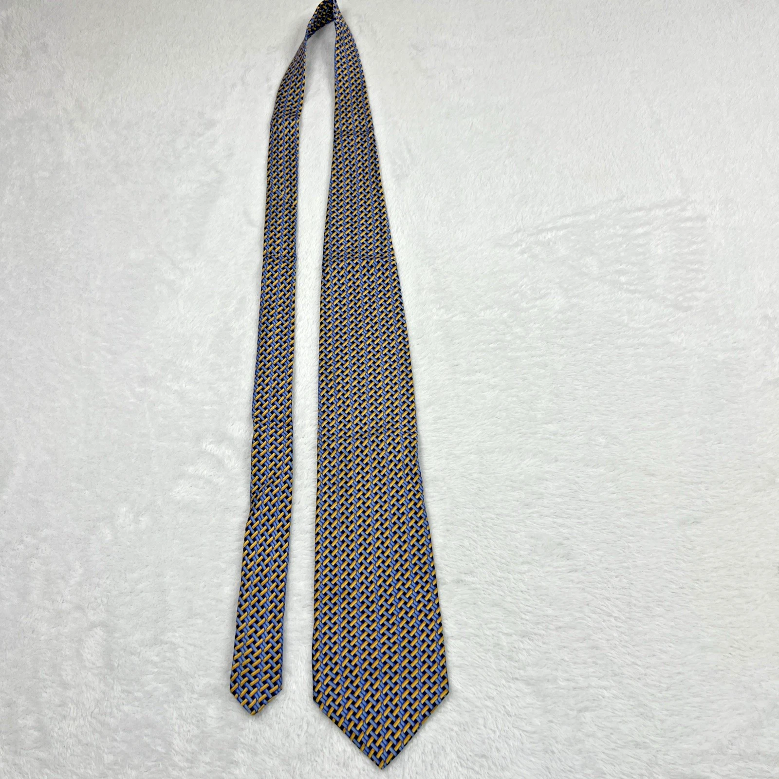 Bolgheri Blue Yellow Geometric Men’s Tie 3.75x58” Silk Made In Italy - product detail image 2