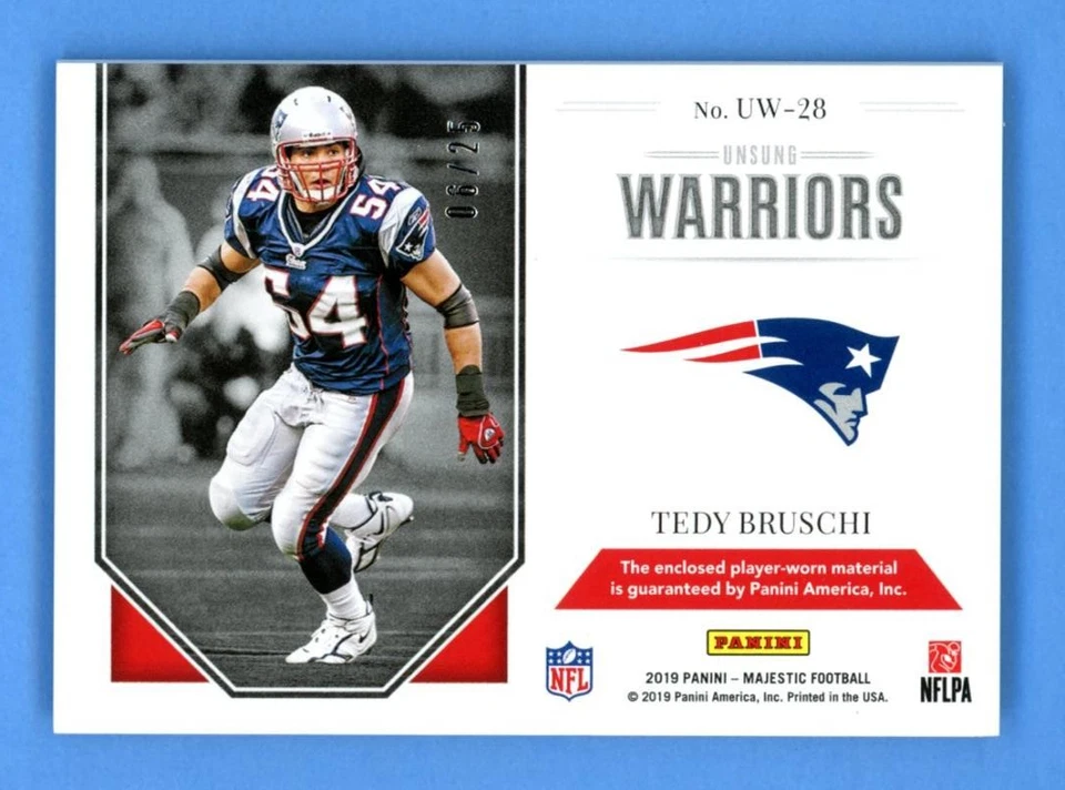 Parche Tedy Bruschi Patriots 25/06 2019 Panini Majestic Unsung Warriors Foto 2 de 2