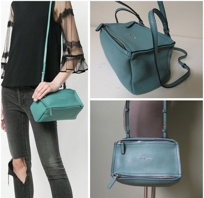 $1375 Givenchy AUTH Mini Pandora Lightweight Crossbody Bag Blue Aqua Leather