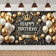 Black Gold Birthday Party Backdrop Elegant Black Gold Happy Birthday Banner Phot