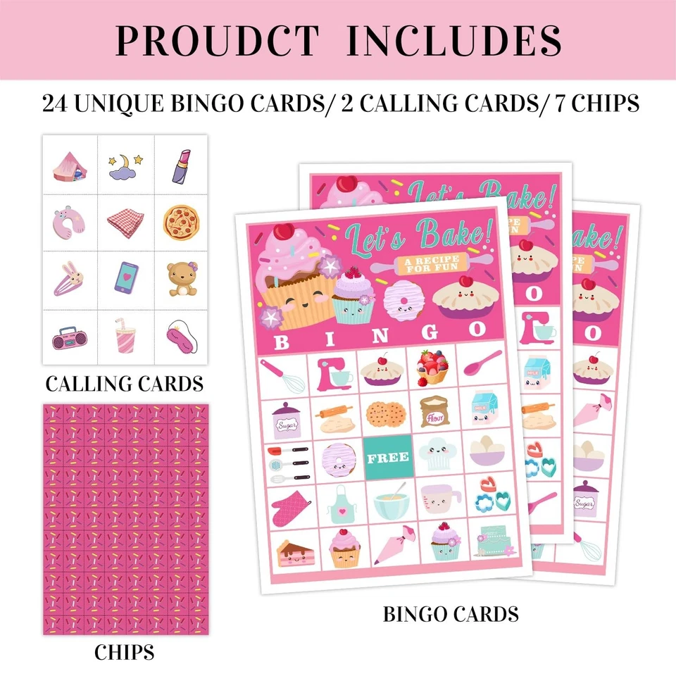Cupcake Party Bingo Game, 24 Player Sweet Bingo Cards Set for Family Friend A... - Изображение 2 из 4