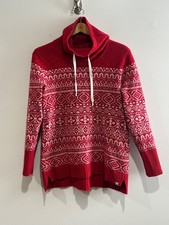 Eddie Bauer Cowl Neck Fair Isle Wool Blend Sweater Womens L Red