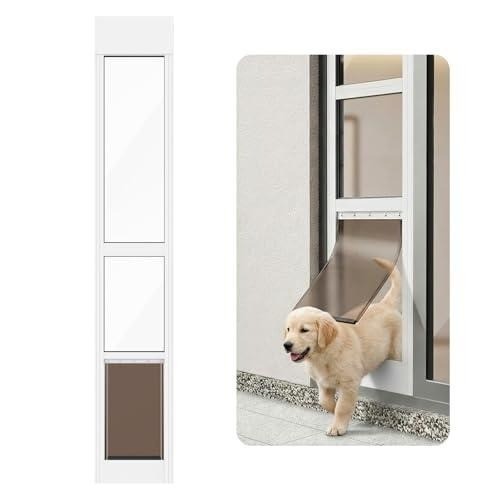 Sliding Glass Dog Door Adjustable Patio Pet Door Medium White Aluminum, LU