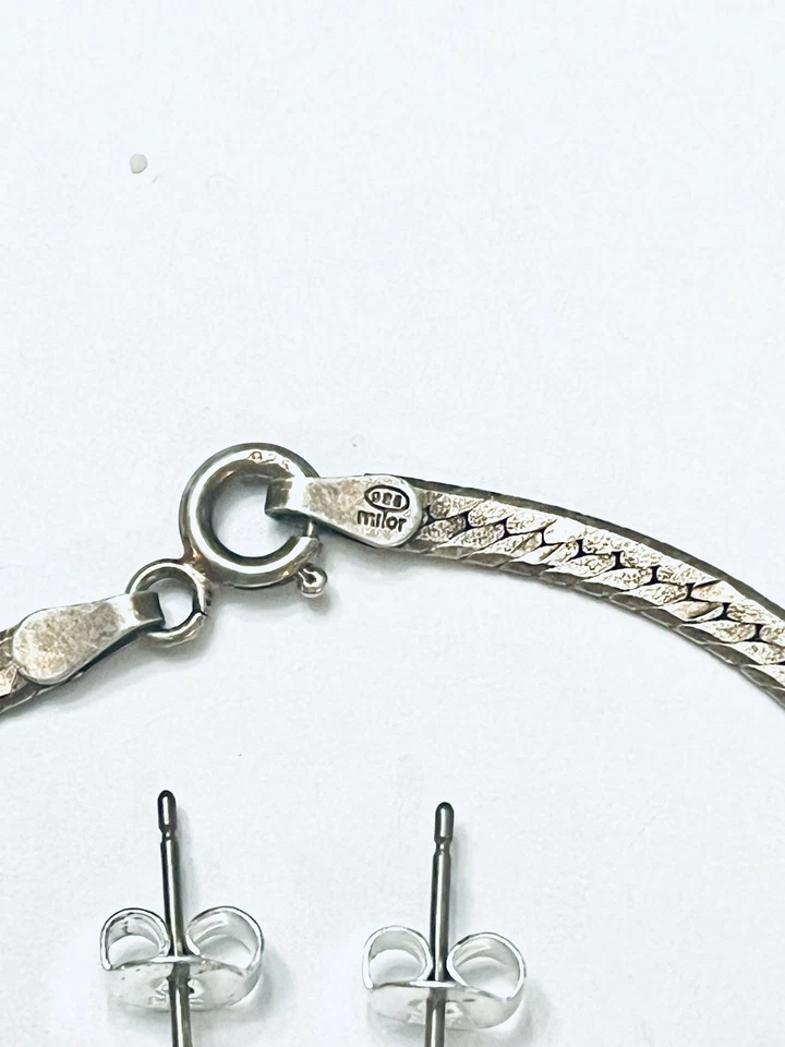 Pulsera Esterlina Vintage Milor Italia 925 Genuina Perla Dulce Pendientes Foto 2 de 4