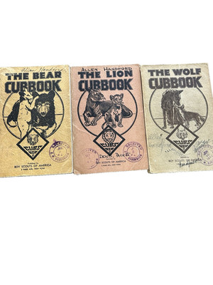 CUB SCOUT BOOKS MANUALS 1938 BEAR-WOLF-LION Lot of 3