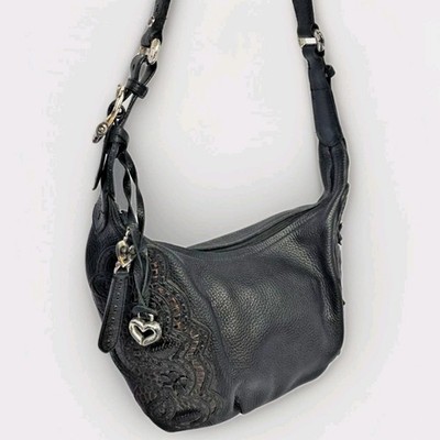 BRIGHTON MASTERPIECE BLK NIKKI HOBO HIDDEN POCKETS LEATHER LACE SHOULDER HANDBAG