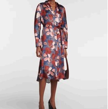 Women's Multicolor Floral Collared Belted Shirt Dress Midi Long Sleeve