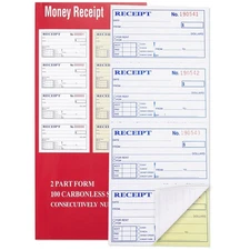 100 Sets 2-Part Carbonless Receipt Book with Carbon Copies 4 Receipts per Page