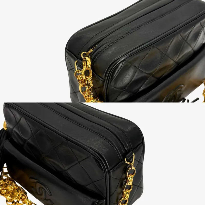 CHANEL Vintage Black Lambskin Tassels Gold Chain Camera Bag image 4