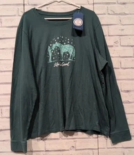 Life Is Good Women's Size XXXL Crusher Tee Green Long Sleeve Holiday Horse NWT