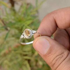 925 Sterling Silver Natural Citrine Ring Gemstone Women Jewelry For Her F 60