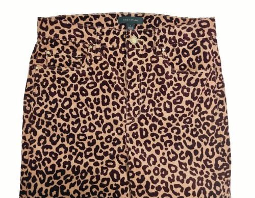 Pantalones de mezclilla Ann Taylor tiro alto cónicos pana marrón estampado de leopardo para mujer 30x29 talla 6 - Imagen 3 de 10
