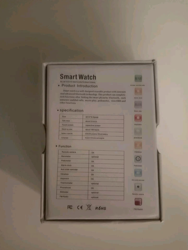 Uwatch Bluetooth Smartwatch (Black) Calls Text Music FM Radio Clock Pedometer - Image 2 of 4