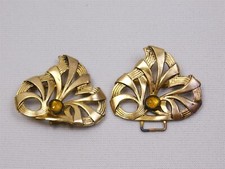 1910s Art Nouveau Gold Tone Metal Amber Stones Belt Buckle Germany