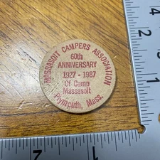 1987 Camp Massasoit Plymouth Massachusetts Wooden Nickel BSA Boy Scouts 1002F