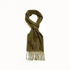 HMS 100% Baby Camel Hair Fringe End Scarf, Made in Italy, Loden / Olive Green