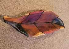 RARE Hand Carved Mulit-Colored Wood Bowl Leaf Shape  in Excellent Condition 