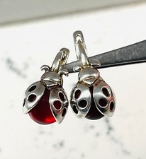 925 Sterling Silver Ladybug Earrings. Gift Box Bow  Bag. Child Size