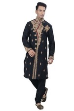 Indian Designer Black Kurta Sherwani for Men 2pc Suit - Worldwide Postage 