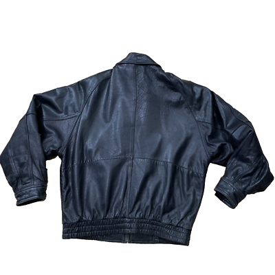 TANNERY WEST Black Leather Jacket Men L Vintage Motorcycle Lined 