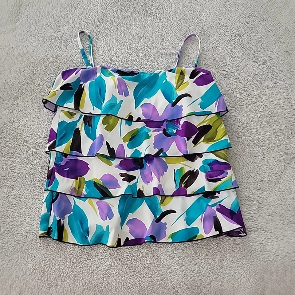 Caribbean Joe Tankini Swim Top ~ Sz 8 ~ Teal, White, Purple ~ Removable Straps - Image 2 of 4