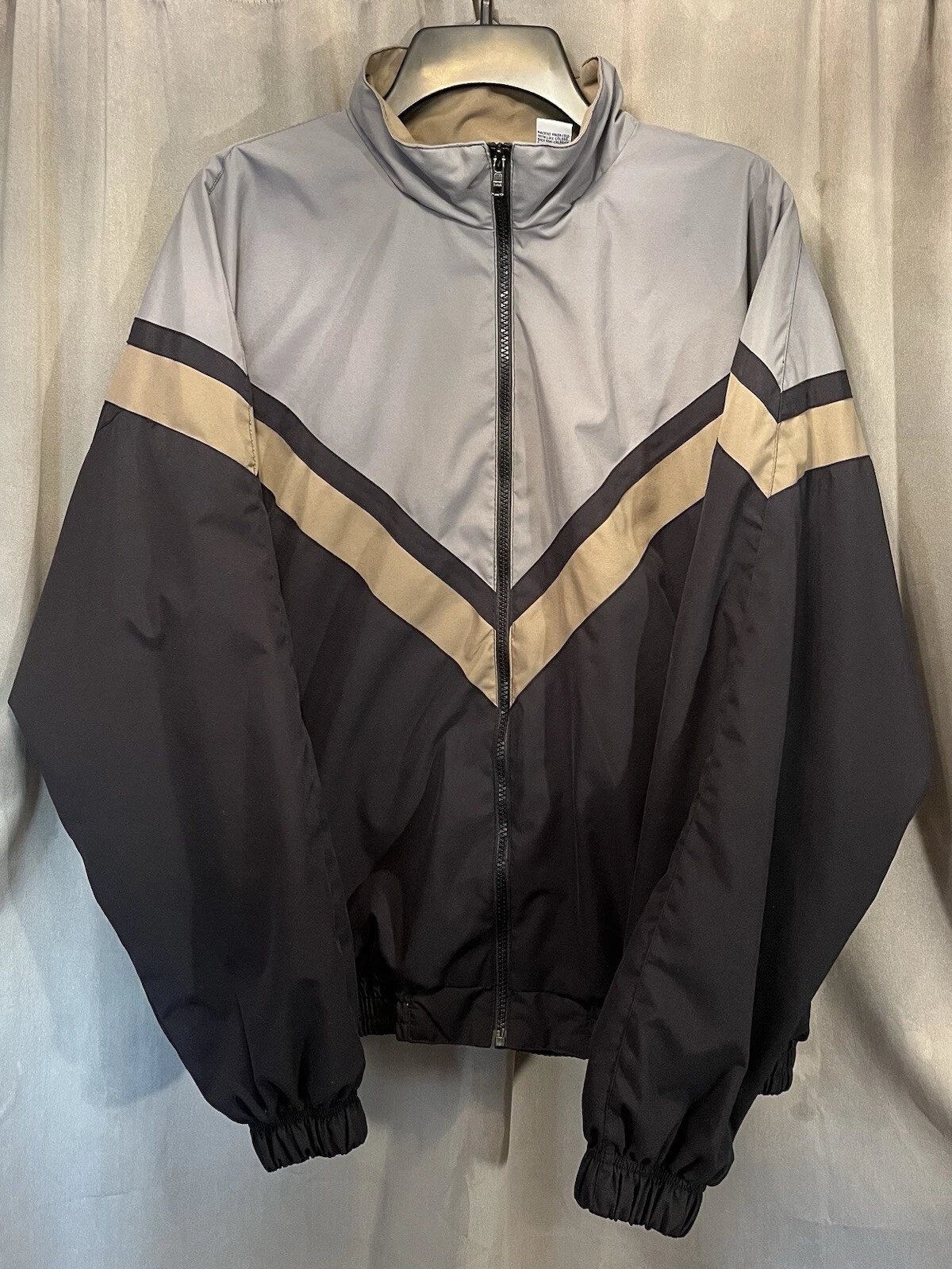 Vintage Champion Collared Windbreaker Full Zip Black Gray Gold Size Large