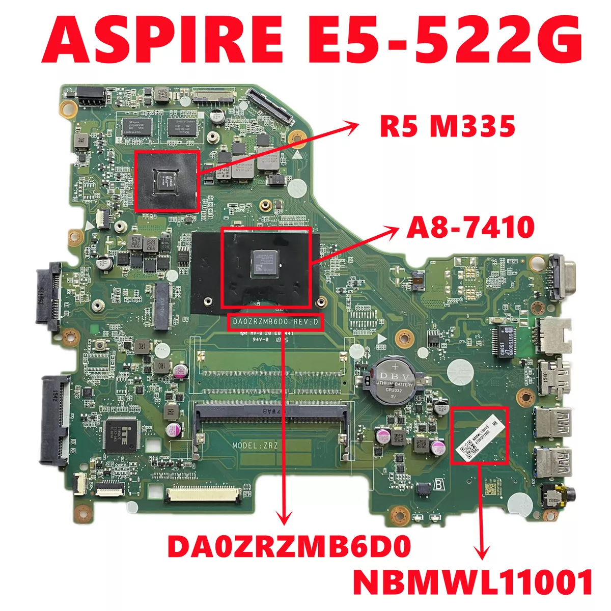 Motherboard For Acer Aspire E5 522 E5 522G With A8 7410 CPU R5 M335 2GB GPU