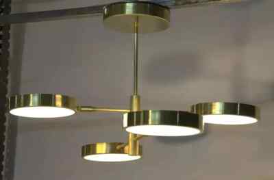 Sistema Chandelier by Piattelli Design, 4-shade pendant Mid Century Modern Brass