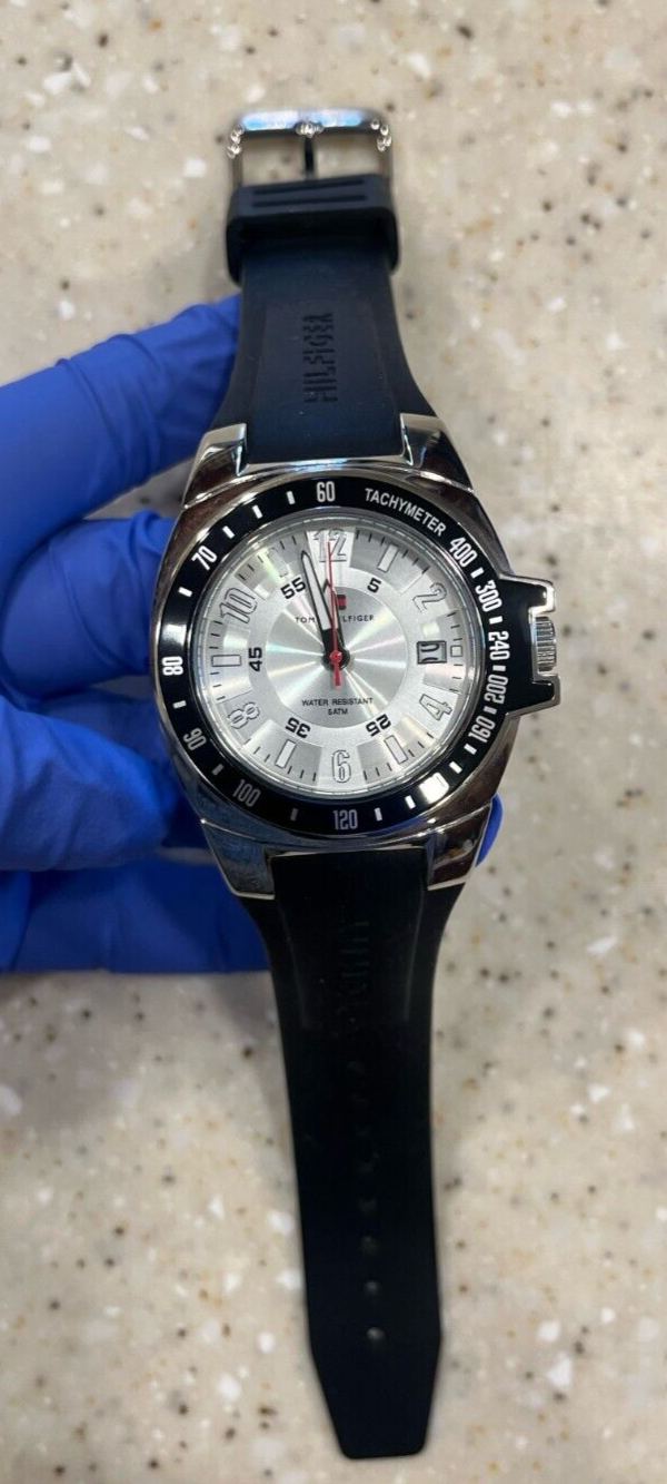 Tommy Hilfiger F90273 Mens Black Silver Stainless Steel Wrist Watch