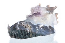 6.1"Natural Geode Amethyst Dragon Skull Carving Collectibles #30N21