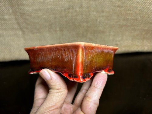 Vaso per bonsai fatto a mano, ceramica, vaso smaltato, 3 strati di smalto colorato, 4" - Foto 5 di 10
