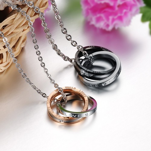 Double Rings Pendent Necklace Men Women 
