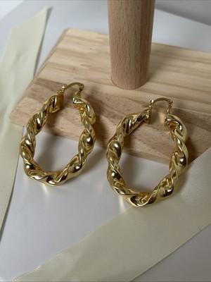 Luxuriöse & kühne große 18k Gold geschichtete ovale Form gedrehte Creolen  