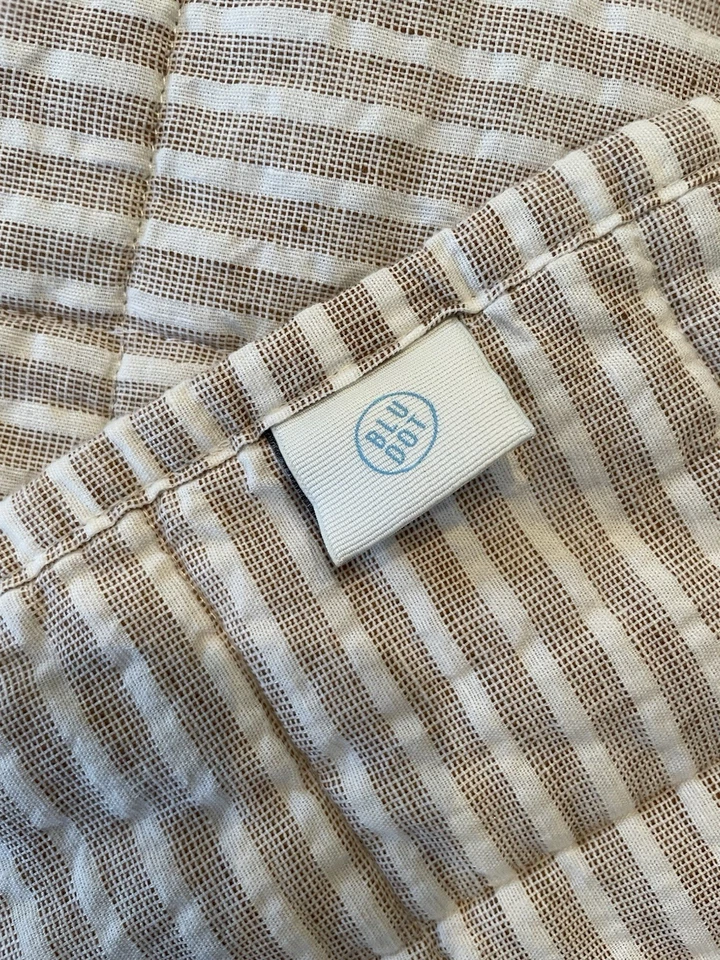 Edredón Edredón Azul Dot Queen Canfield Rayas Beige Algodón y Lino Hecho en Portugal Foto 2 de 4