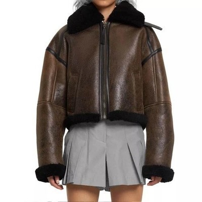 Womens B3 RAF Aviator Bomber Jacket Real Sheepskin Leather Shearling Jacket Coat