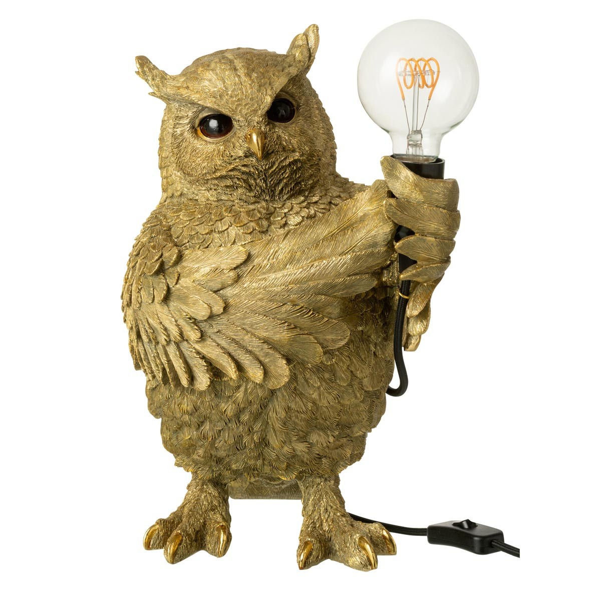 Lampe hibou en résine dorée 37cm pour sublimer un coin sombre